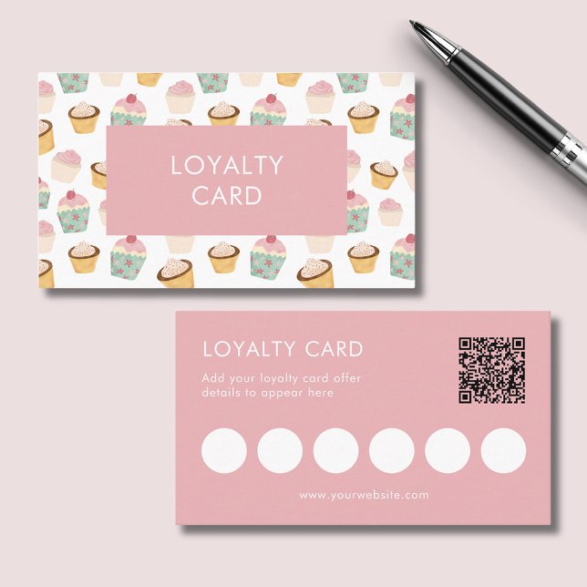 Cartão de fidelidade comercial para Cupcake Bakery (Cupcake themed loyalty card.  Perfect for cafes, coffee shops and bakeries.)