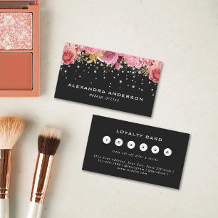 Cartão De Fidelidade Cor d'água rosa Flor Diamante Luminoso Salão Preto