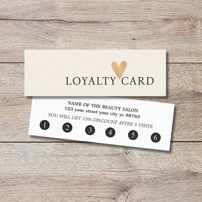 Cartão De Fidelidade Coração Dourada Simples Pastel Branco Faux (Criador carregado)