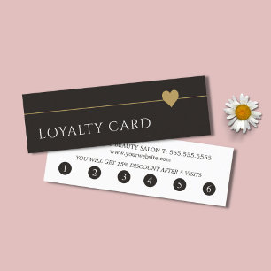 Cartão De Fidelidade Coração Dourado Simples Preto-Branco Falso