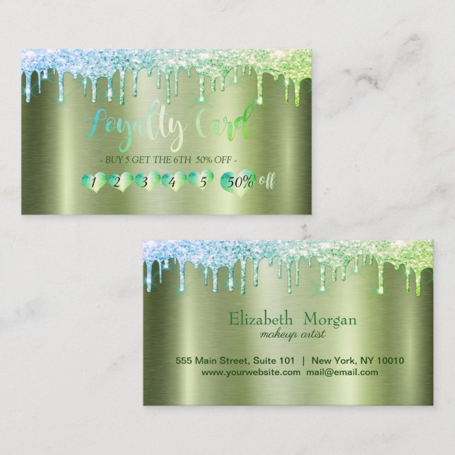 Cartão De Fidelidade Corações Profissionais,Glitter Coloca Metálico Ver (Frente/Verso)