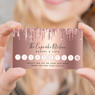 Cartão De Fidelidade Cupcake Rose Gold Brilho Gotas de Padaria Chef de