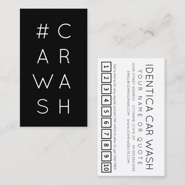 Cartão de fidelidade da hashtag #CARWASH (Frente/Verso)