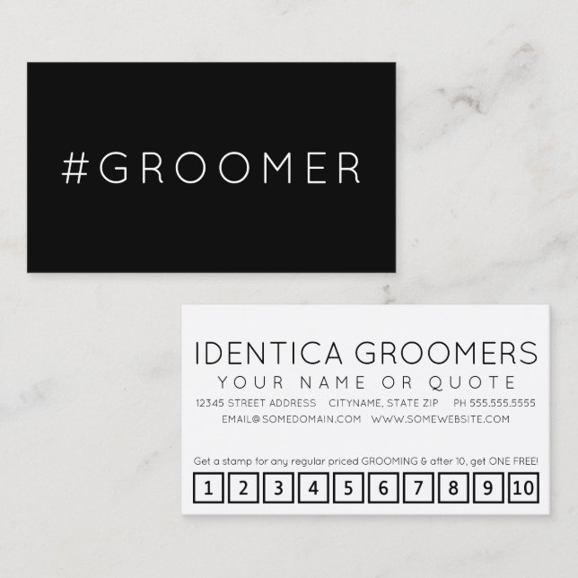 Cartão de fidelidade da hashtag #GROOMER (Frente/Verso)
