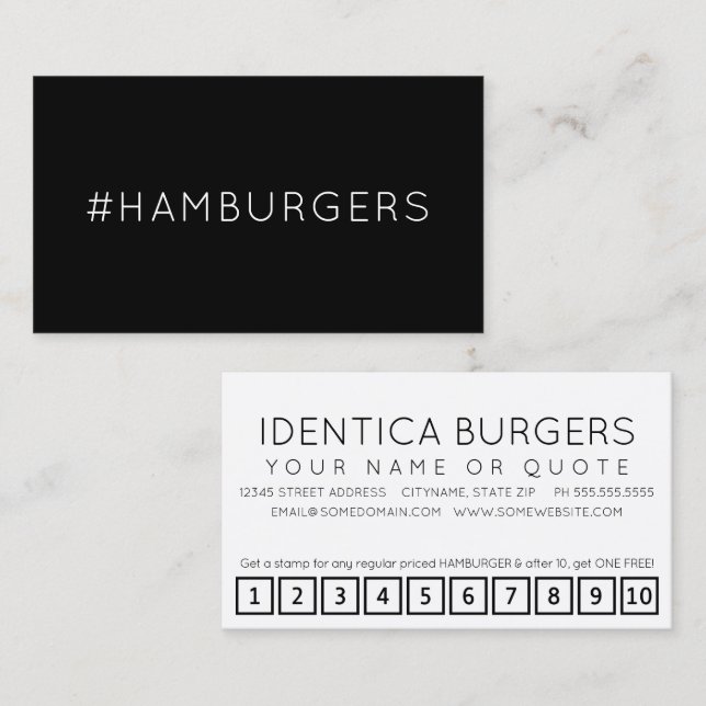 Cartão de fidelidade da hashtag #HAMBURGERS (Frente/Verso)