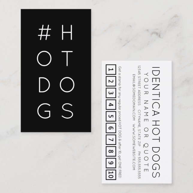Cartão de fidelidade da hashtag #HOTDOGS (Frente/Verso)