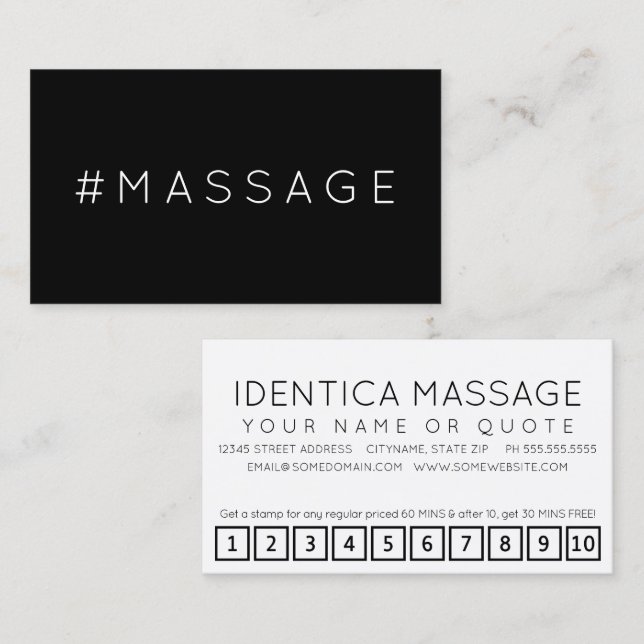 Cartão de fidelidade da hashtag #MASSAGE (Frente/Verso)