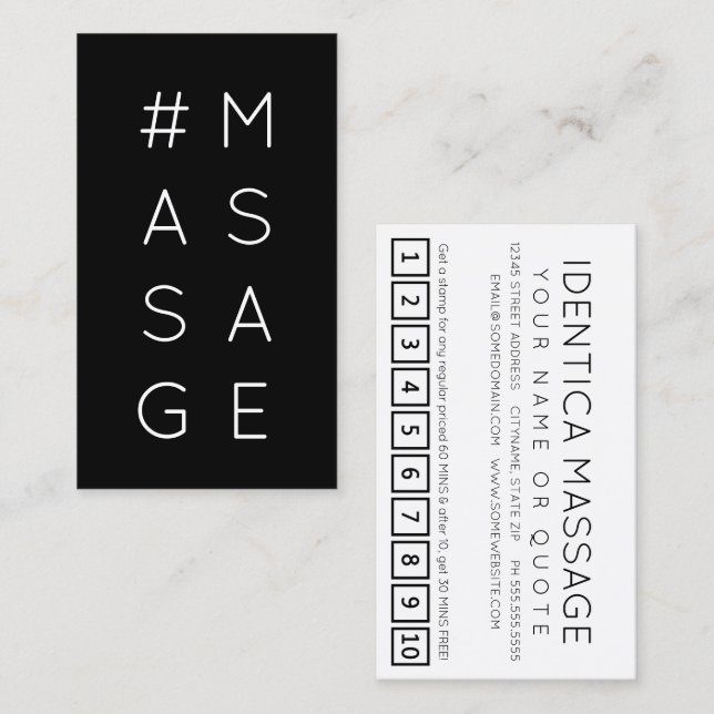 Cartão de fidelidade da hashtag #MASSAGE (Frente/Verso)