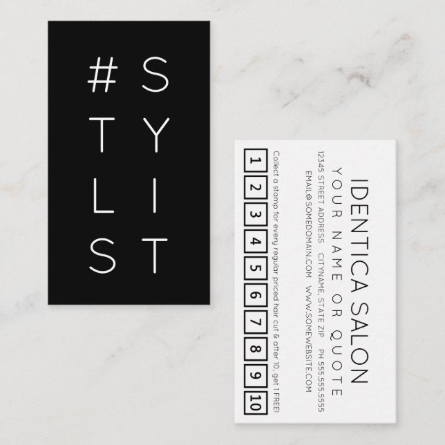 Cartão de fidelidade da hashtag #STYLIST (Frente/Verso)