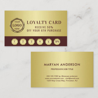 Cartão De Fidelidade Dark-red gold design,Logo or Photo in gold circle,