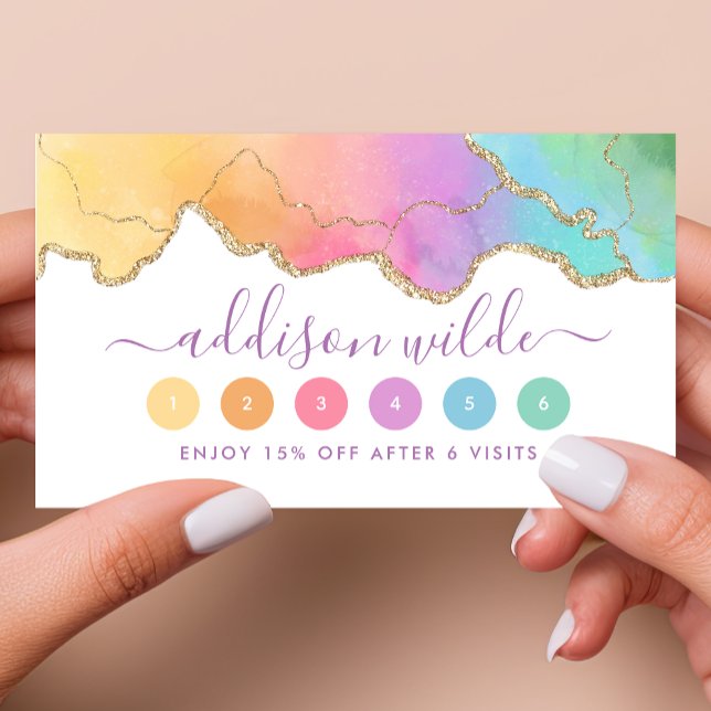 Cartão de Fidelidade de Ágata Aquarela Arco-Íris e (Criador carregado)