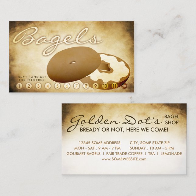 cartão de fidelidade de bagelaria antiga (Frente/Verso)