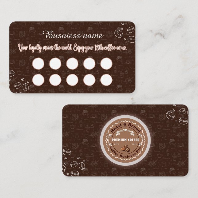 Cartão de Fidelidade de Café Marrom Design Minimal (Frente/Verso)