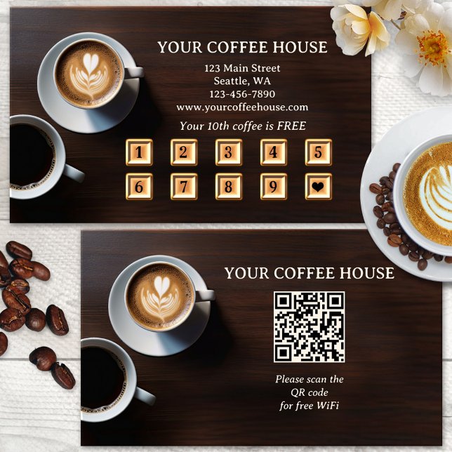 Cartão de Fidelidade de Café Moderno com Código QR (Criador carregado)