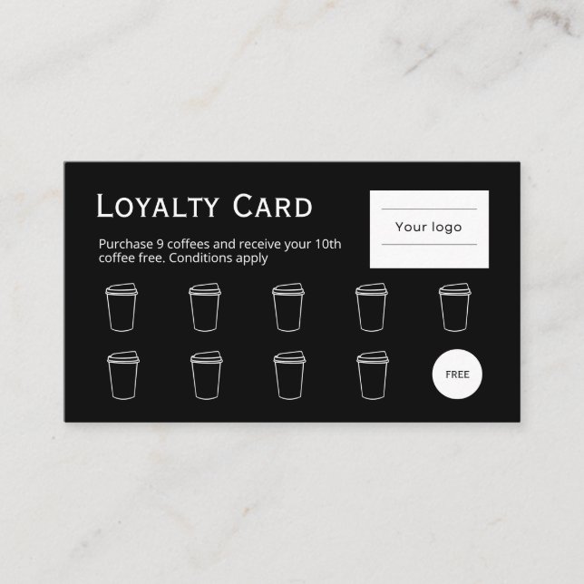 Cartão de Fidelidade de Café, Preto limpo e simple (Frente)