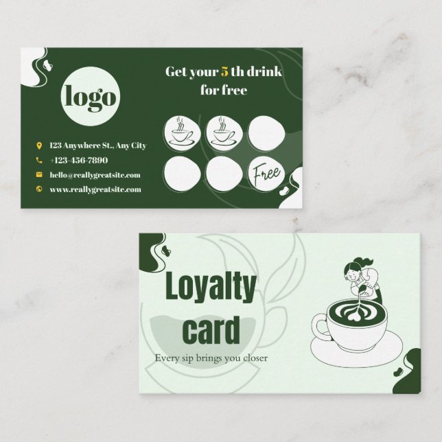 Cartão de Fidelidade de Café Verde (Frente/Verso)