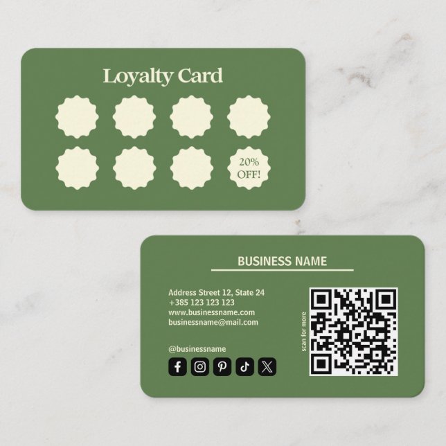 Cartão de fidelidade de Código QR Moderno da Match (Frente/Verso)