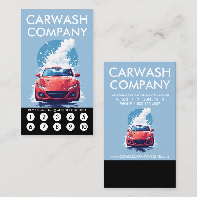 Cartão de Fidelidade de Lavação de Carros (Frente/Verso)