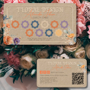 Cartão De Fidelidade Design Floral Boho Kraft Rústico Elegante Relevo