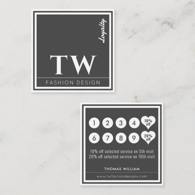 Cartão De Fidelidade Designer de Moda Preto (Frente/Verso)