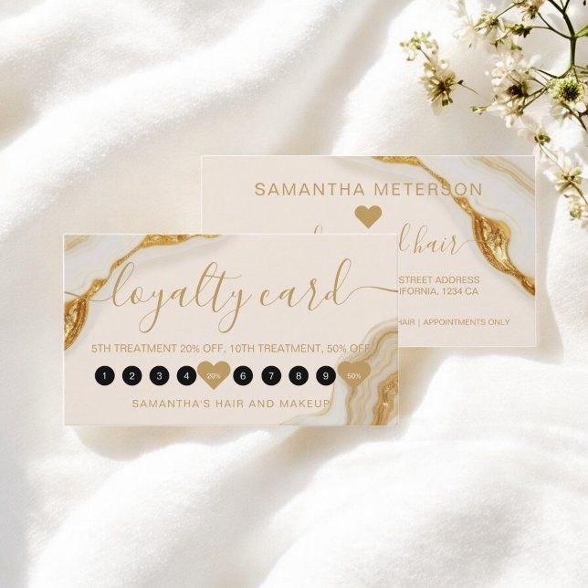 Cartão De Fidelidade Dourada Marble Makeup 10 de Luxo (Luxury Chic Gold Marble Makeup 10 Loyalty Card)