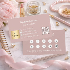 Cartão De Fidelidade Dusty rose pink qr code business logo