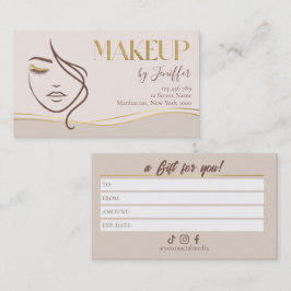 Cartão De Fidelidade Elegant Beige & Gold Makeup Gift Certificate Card