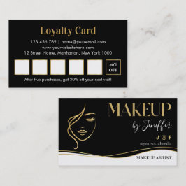 Cartão De Fidelidade Elegant black and gold makeup artist Loyalty Card