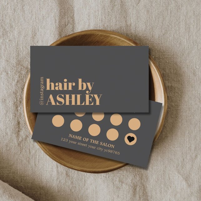 Cartão De Fidelidade Elegant Dark Grey Faux Golden Hair Salon (Criador carregado)
