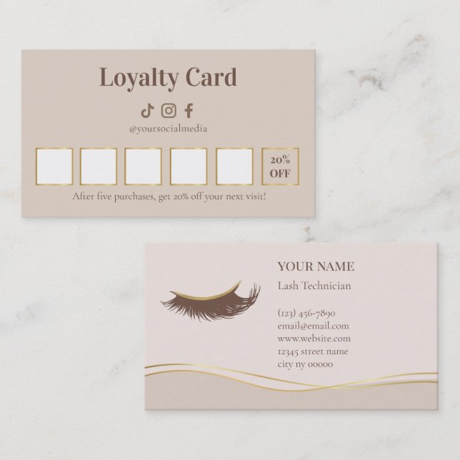 Cartão De Fidelidade Elegant Lash Technician Loyalty Card (Frente/Verso)