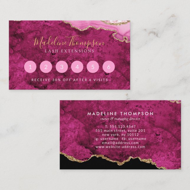 Cartão De Fidelidade Elegant Pink Magenta Marble Agate Geode (Frente/Verso)