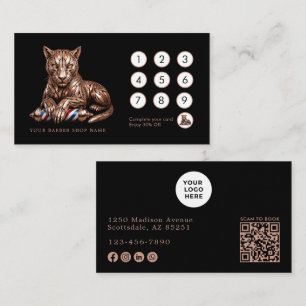 Cartão De Fidelidade Elegante Barbearia Rose Gold Panther Hair Stylist