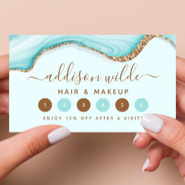 Cartão De Fidelidade Elegante Glitter Dourado Mármore Azul Ágata Modern