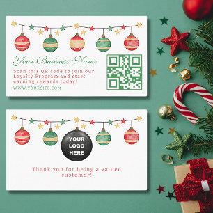 Cartão De Fidelidade elegante guião verde de natal vermelho, código qr