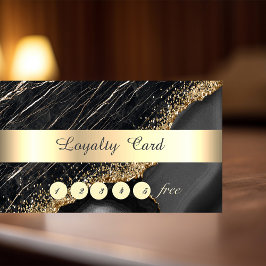 Cartão De Fidelidade Elegante, Lantejoulas Douradas, Mármore Preto