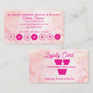 Cartão De Fidelidade Elegante Rosa Mármore Brilho Salão Monogramado
