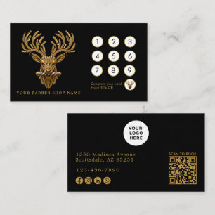 Cartão De Fidelidade Elegante Salão de Barbeiro Mestre Gold Stag Cabele