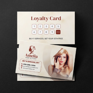 Cartão De Fidelidade Elegante Salão de Beleza Biege Estilista de Cabelo