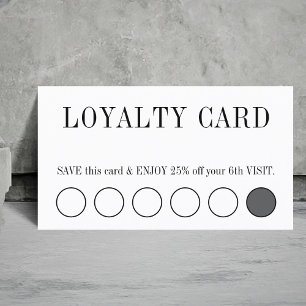 Cartão De Fidelidade Elegante Salão Preto e Branco Limpo 5+1