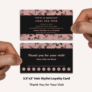 Cartão De Fidelidade Elegante Salon Pink & Black Call Social Media