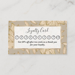 Cartão De Fidelidade Elegante Taupe Dourada Glitter Floral Art
