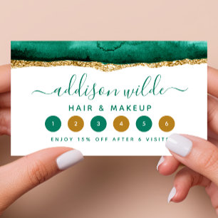Cartão de Fidelidade em Aquarela Verde Esmeralda e