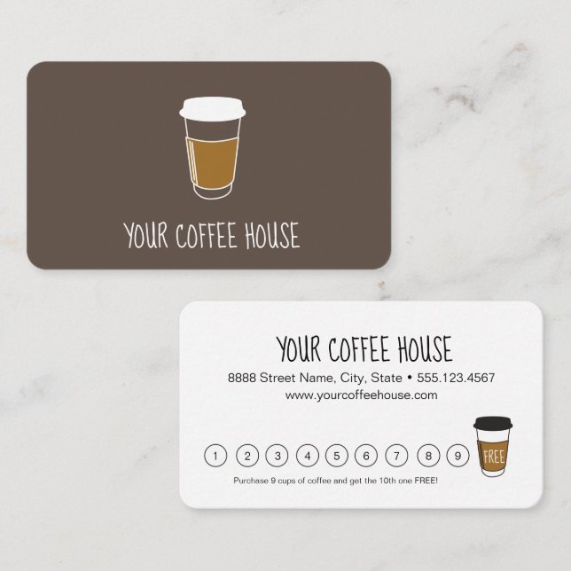 Cartão De Fidelidade Empresa de café personalizada marrom (Frente/Verso)