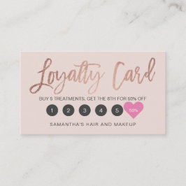 Cartão De Fidelidade Escrita em ouro de rosa elegante, cabelo cor-de-ro