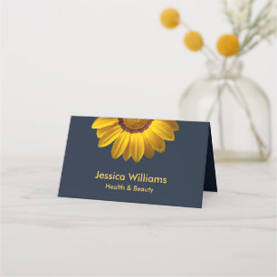 Cartão De Fidelidade Flores amarelas no Monograma de fundo azul Marinho