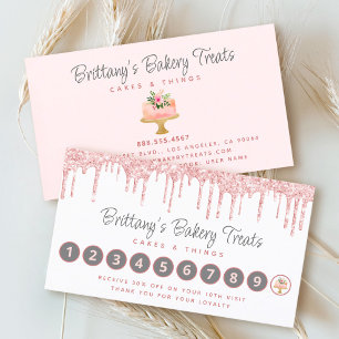 Cartão De Fidelidade Folha Blush Pink Cake Glitter Drives de pastelaria