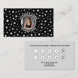Cartão De Fidelidade Foto Personalizada com Círculo de Pérolas em Preto