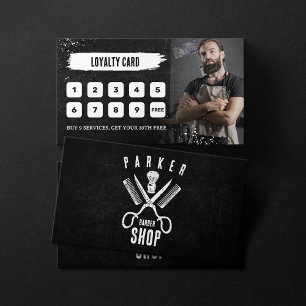 Cartão De Fidelidade Foto Preto e Branco Barbearia Rustica Homens Barbe