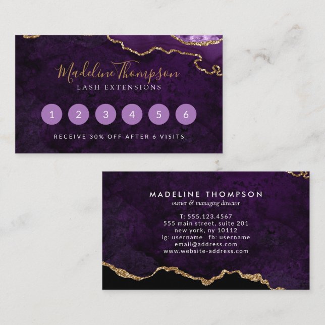 Cartão De Fidelidade Geodo de Agato de Mármore Roxo Elegante (Frente/Verso)