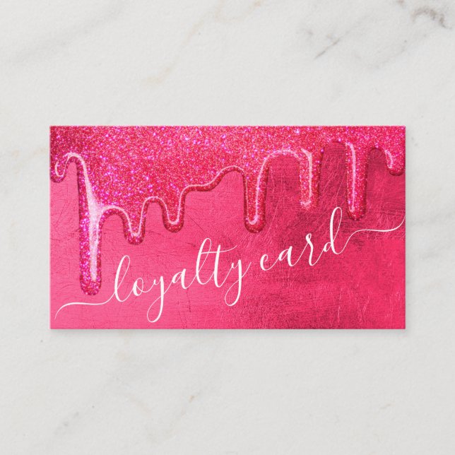 Cartão De Fidelidade Glam Girly Neon Pink Espesso Glitter Glitter Genti (Frente)